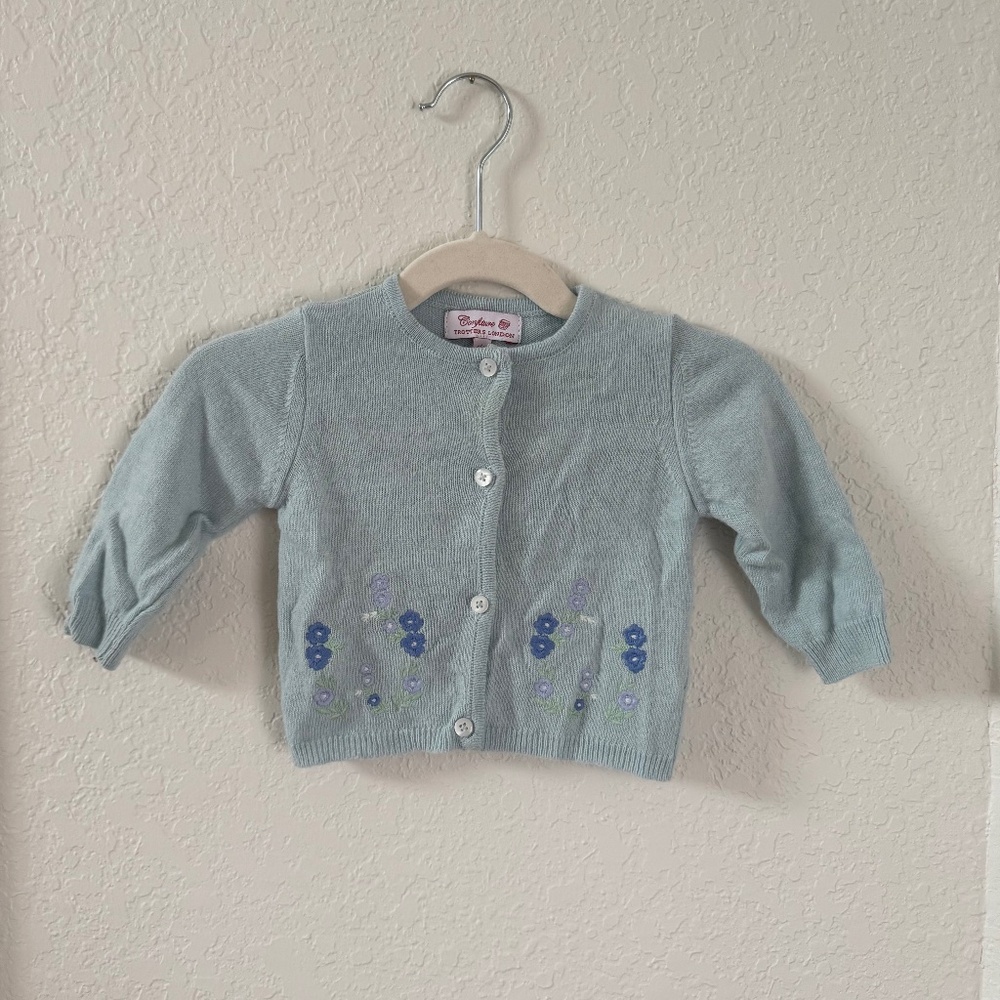 Trotters London Girls Cardigan with Embroidered Flowers